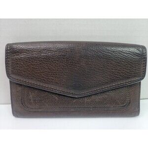 Fossil Brown Genuine Leather Bifold Wallet Clutch Organizer Snap Closure